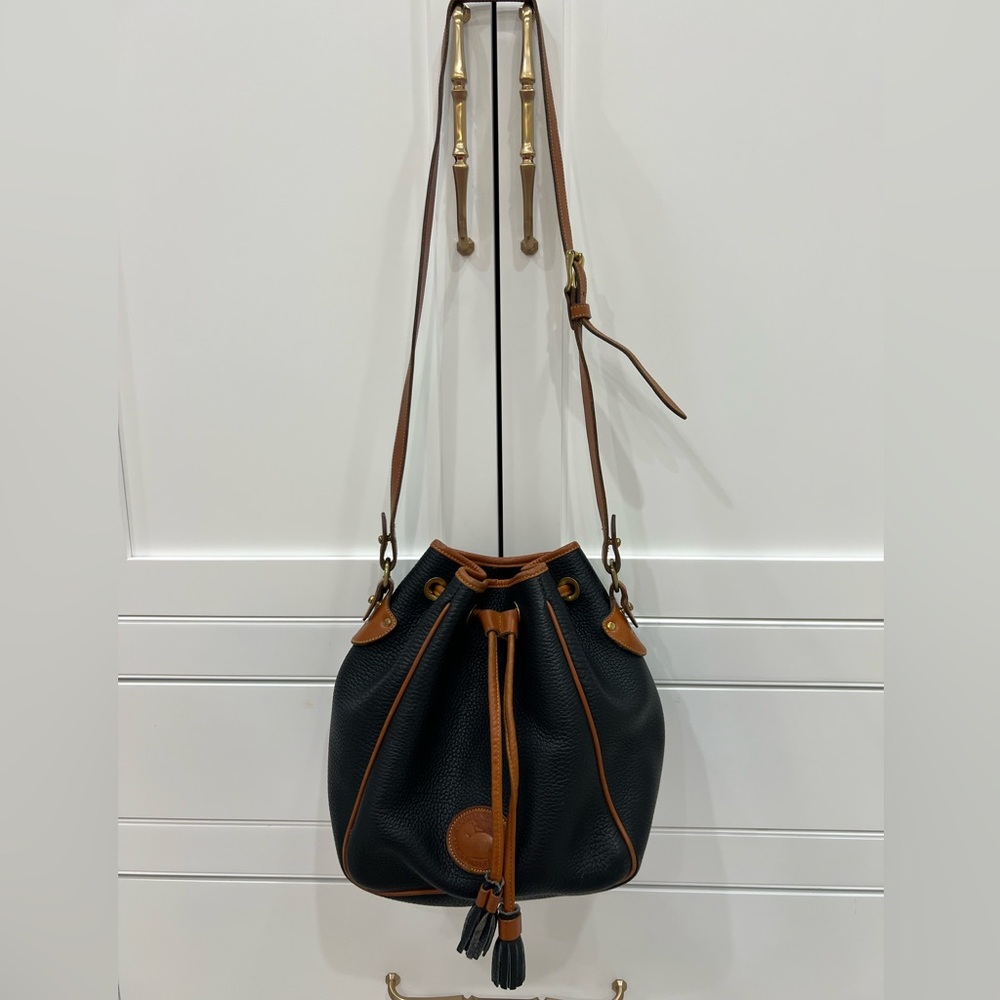 Dooney & Bourke Black Pebble Leather Drawstring Bucket Bag - Classic & Timeless!